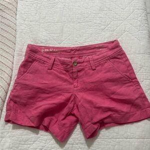 Lilly Pulitzer 0 Calla Shorts Hot Pink Linen Resort Beach Summer Gold Button